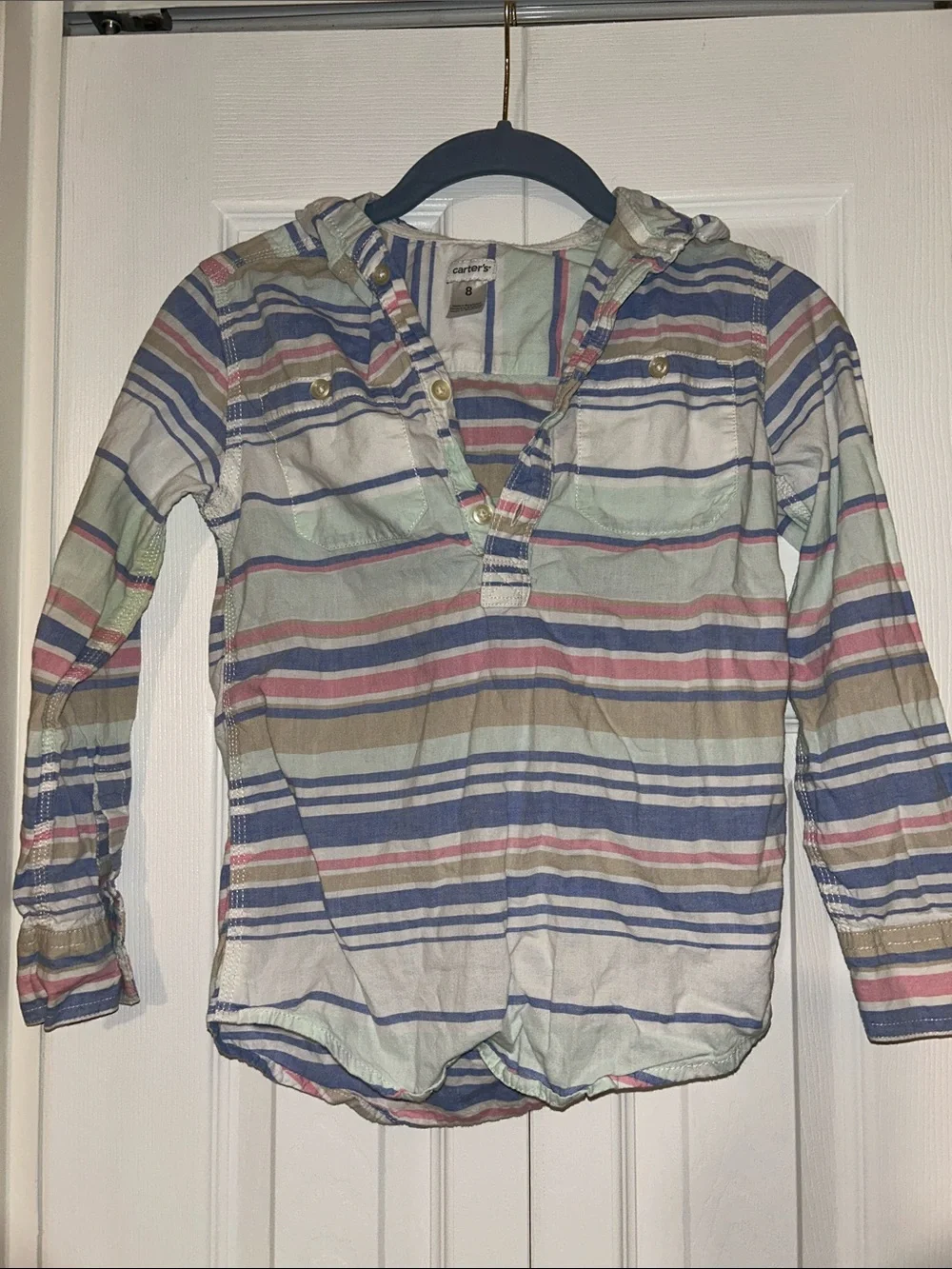 Carter's Pastel Striped Hooded Button-Front Shirt Beach Size 8
